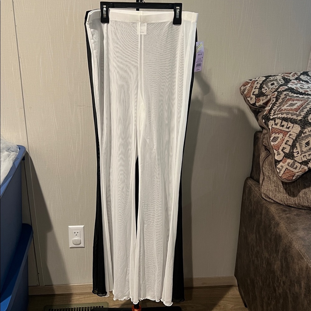 White and Black Sheer Wide-Leg Pants